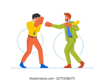 Two Business Men Boxing Exchanging Fierce Blows And Demonstrating Their Competitive Spirit. Concept Of Rivalry