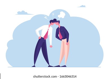 Two Business Men Enemies or Opponents Standing Head to Head Arguing and Staring at Each Other. Work Conflict Between Colleagues or Office Workers. Fight for Leadership. Cartoon Vector Illustration