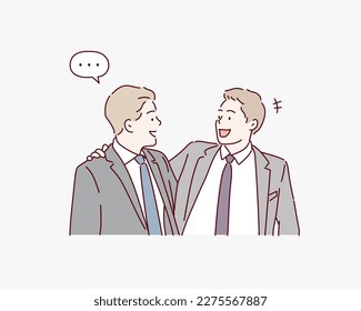 Two Business Men Friends. Hand drawn style vector design illustrations.