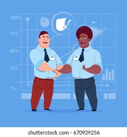Two Business Men Handshake After Signing Contract Agreement Concept Flat Vector Illustration