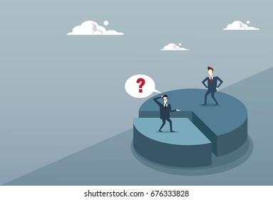 Two Business Men On Pie Diagram Getting Inequality Shares, Businessmen Competition Success Concept Flat Vector Illustration