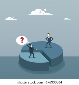 Two Business Men On Pie Diagram Getting Inequality Shares, Businessmen Competition Success Concept Flat Vector Illustration