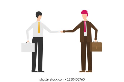 Two business men shaking hands to seal a deal . Partnership. Flat vector iilustration.