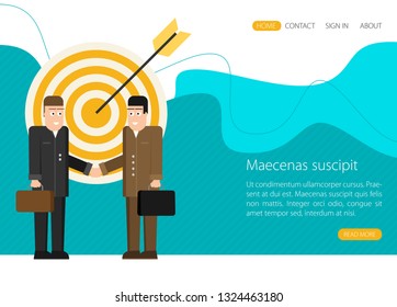 Two business men shaking hands to seal a deal . Partnership. Flat vector iilustration.