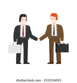 Two business men shaking hands to seal a deal . Partnership. Flat vector iilustration.