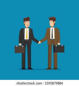 Two business men shaking hands to seal a deal . Partnership. Flat vector iilustration.