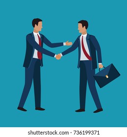 Two business men shaking hands on the partnership meeting. Vector illustration.