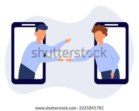 Two business men shaking hands after a successful deal in phones. Good negotiation time. Company strategy for business.