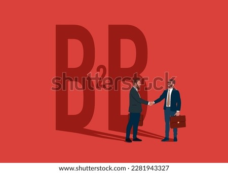 Two business men shaking hands. Block B2B Business-to-Business, Networking, Technology, Marketing and Internet. Modern vector illustration in flat style