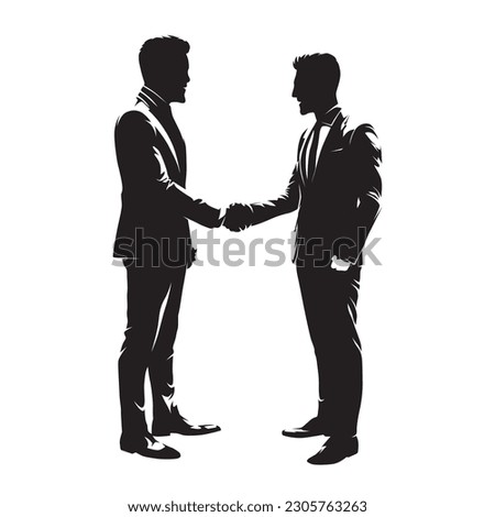 Two business men shaking hands. A deal in business . Isolated vector silhouette