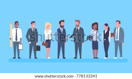 Two Business Men Shaking Hands Partners Hand Shake Concept Businesspeople Team Boss Successful Agreement Or Deal Flat Vector Illustration