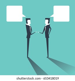 Two business men talking. Conversation with bubbles/ clouds. vector