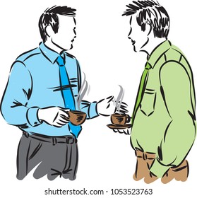 two business men talking and drinking coffee vector illustration