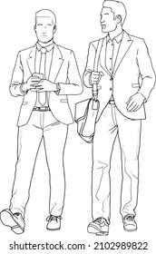 Two business men walking and talking