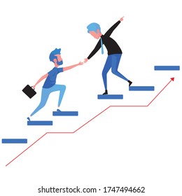 Two business men is working together and they succeed and achieve goal because of good teamwork