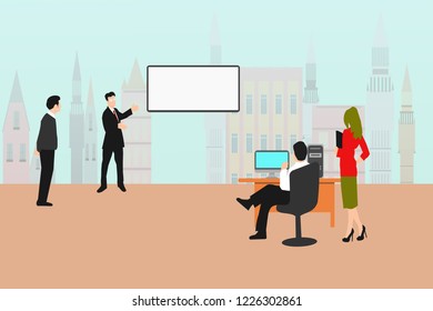 
Two business are offering business to customers by monitor,building background 