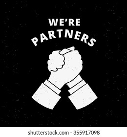Two business partners handshake. Grunge textured illustration on black background