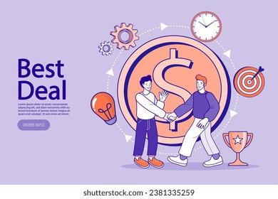 Two business partners handshaking. Teamwork and negotiation concept. businessmen handshake, cartoon flat design style. Finance. Financial intermediaries. Vector illustration.