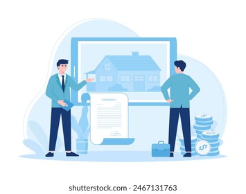 Two business partners make business contact trending concept flat illustration
