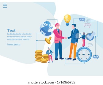 Two business partners shaking hands, financial investments in stock market future income growth, Time management planning.
