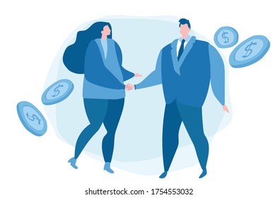 Two business partners shaking hands. Online business, Partnership and agreement, deal completed, Vector illustration for web banner, infographics, mobile. 