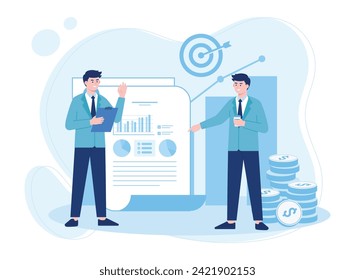 dos empresarios analizando el concepto de tendencia de crecimiento de la estrategia de negocios ilustración plana