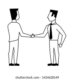 two business people businessmen shaking hands avatars cartoon characters vector illustration graphic design