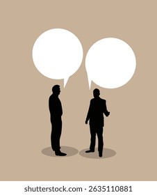 Duas pessoas de negócios conversando com balões de fala. Interação humana e comunicação, tendo uma arte vetorial de diálogo