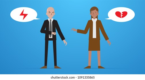 Two business people discussing about something vector drawing, businessman, businesswoman vector