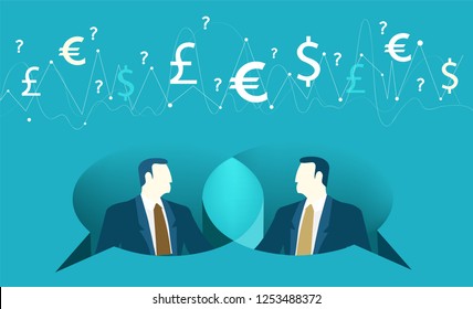 Two Business people finding the better solution for business. Working together, help and support concept business illustration. 