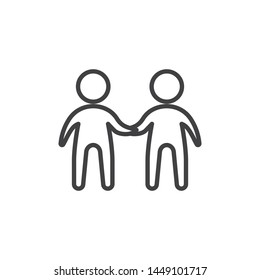 Two business people handshake line icon. Teamwork linear style sign for mobile concept and web design. Partnership outline vector icon. Symbol, logo illustration. Vector graphics