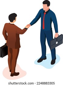 Two business people handshaking. Two business deal and agreement with white background. Vector illustration isometric design