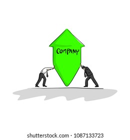 two business people help raise company vector illustration sketch doodle hand drawn with black lines isolated on white background