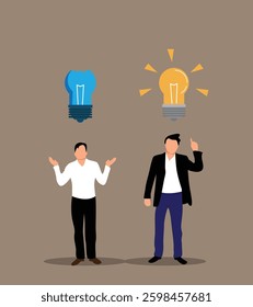 Two Business People with Light Bulb Idea and Broken. White collar office workers and finance industry professional vector art.