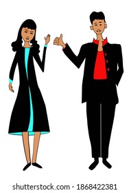 Two business people man and woman standing. Hand drawn flat vector.