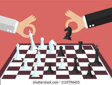 Two business people playing chess. Concept of business competition