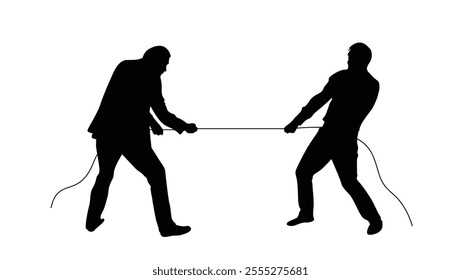 Two Business People Pulling a Rope in a Competition. Office work, competition, rivalry and leadership vector art