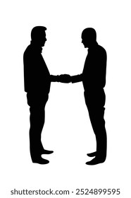 Two Business People Shaking Hands Silhouettes. Discussing work, meeting and communication concept vector