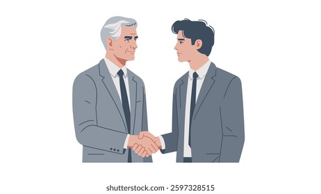 Two business people shaking hands, Senior man and young man