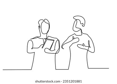two business people talking taking notes business finance lifestyle line art
