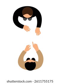 Two Business People Top View Interacting and Discussing Work. Workers and activities, everyday communication vector art