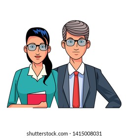 two business person couple wearing glasses avatar cartoon character profile picture portrait isolated vector illustration graphic design