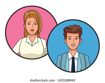 two business person man smiling avatar cartoon character profile picture portrait in round icons vector illustration graphic design
