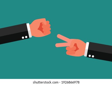 Two business person playing rock paper scissors. Vector illustration
