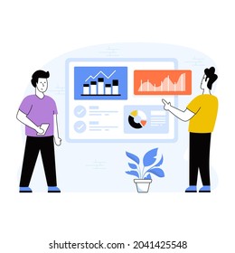 Two business persons are doing project management flat illustration