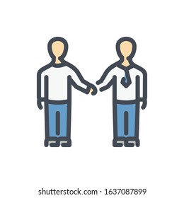 Two business persons handshake color line icon. Businessmen shake hands vector outline colorful sign.