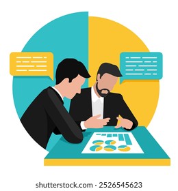 Two business persons team meeting for planning, analysis marketing chart concept. Flat Vector illustration design