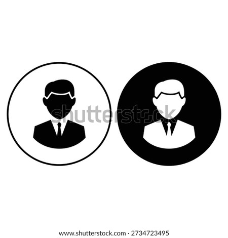 Two business professionals depicted in circular icons with distinct color schemes.