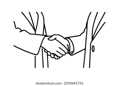 
Two business professionals engaged in a handshake line art flat vector illustration