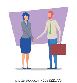 Two business professionals are shaking hands for successful agreement or partnership against vibrant background